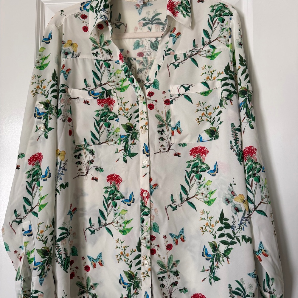Express Floral and Butterfly Print Portofino Shirt